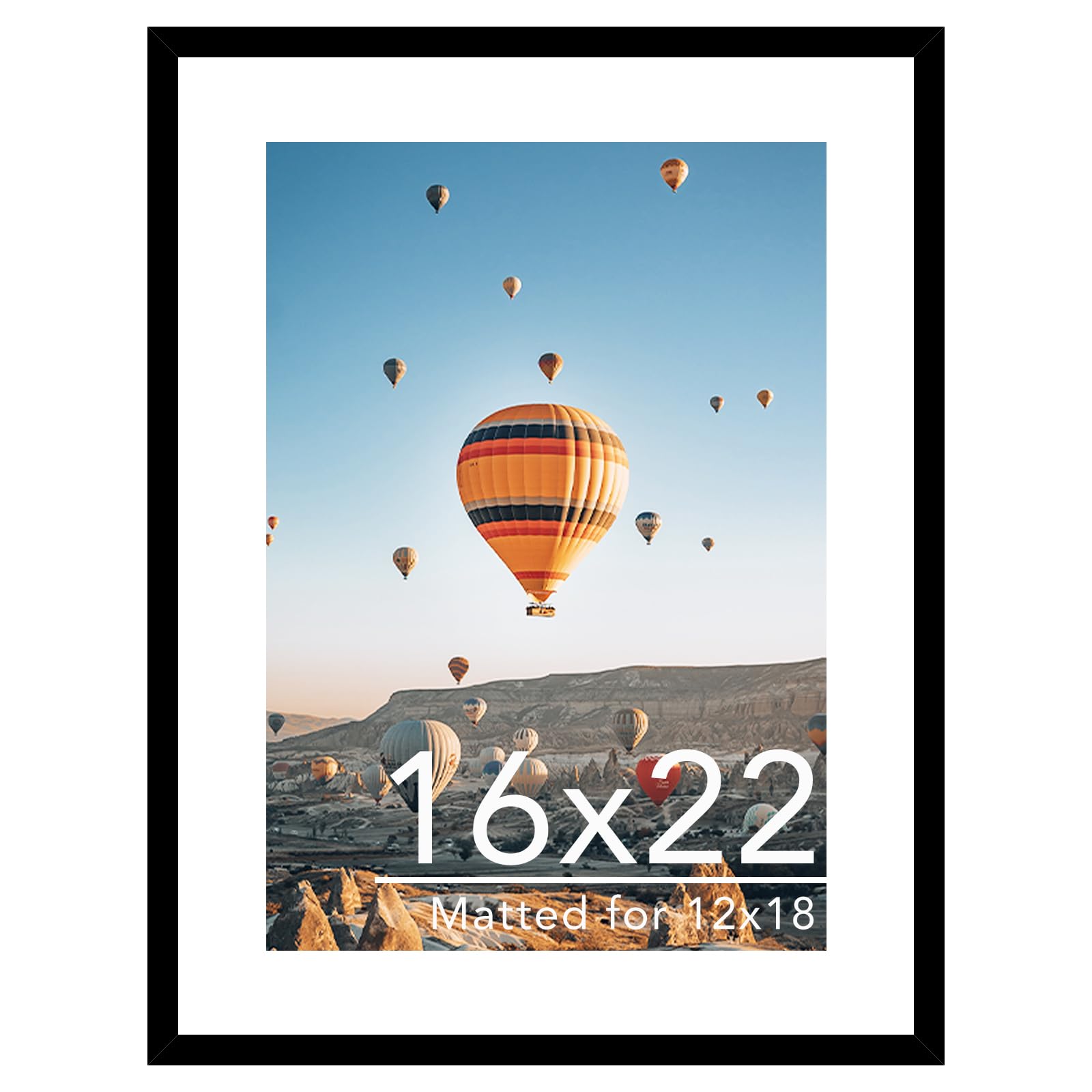 JCJMY 16x22 Picture Frame with 12x18 Mat, Display Photo 12x18 with Mat or 16 x 22 Without Mat, Wall Hanging Large 16 by 22 Poste