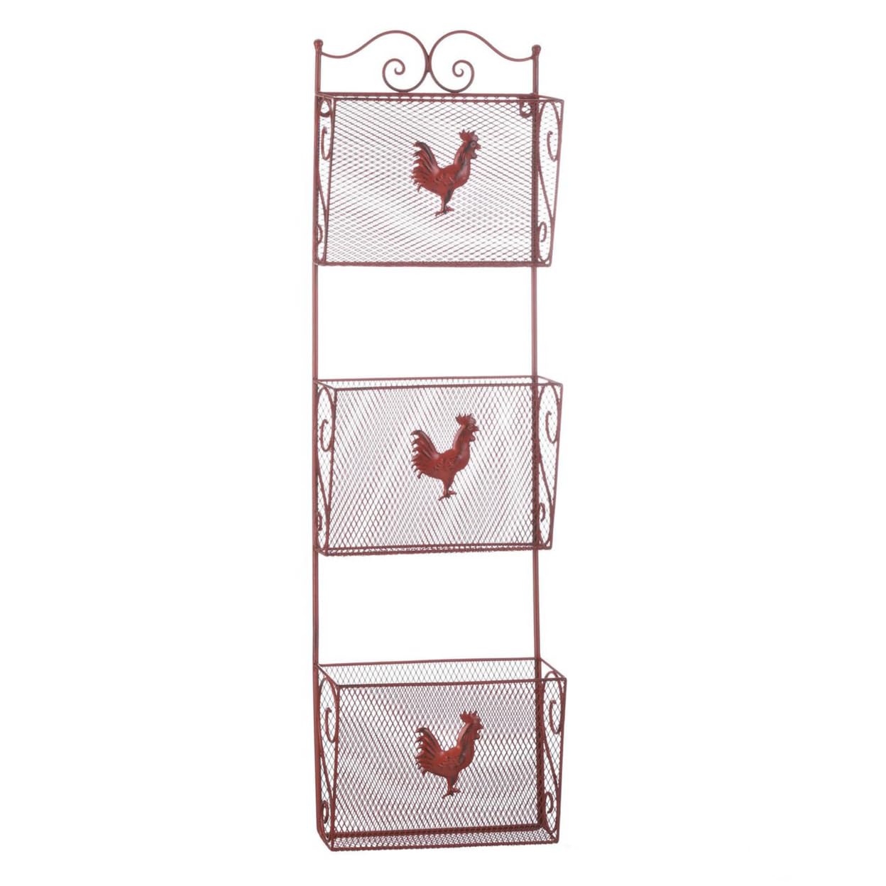 Accent Plus Red Rooster Triple Basket Metal Kitchen Organizer