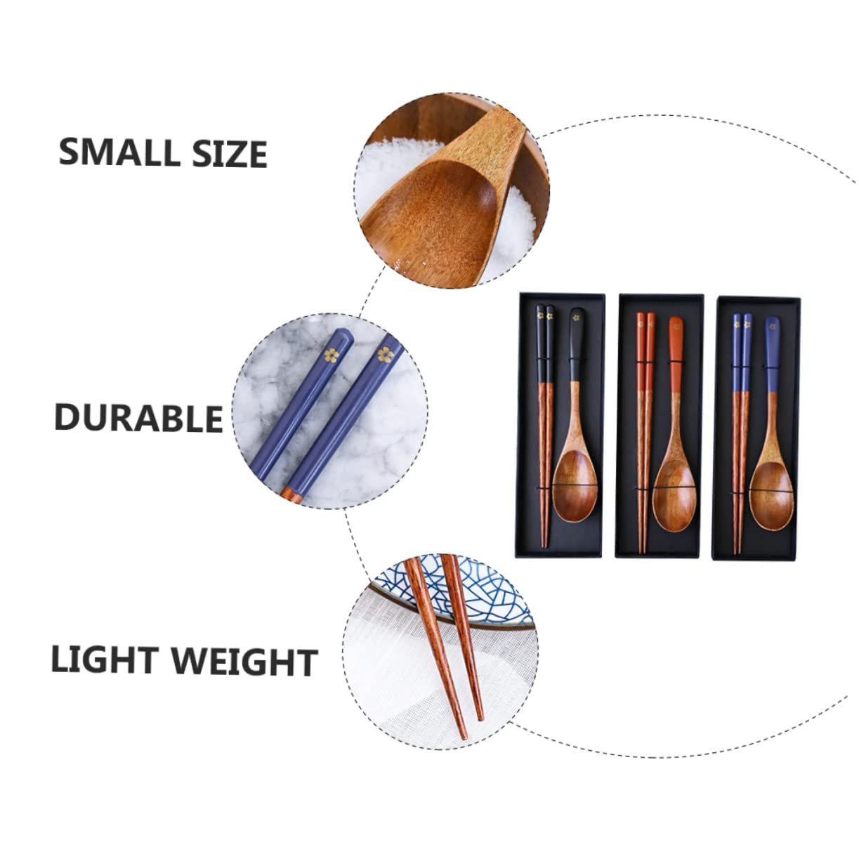 Feltechelectr 3 Sets Japanese Style Wooden Spoon Chopsticks Wood Utensils Cutlery Set Salad Woden Spoon Chopsticks Sets Travel C