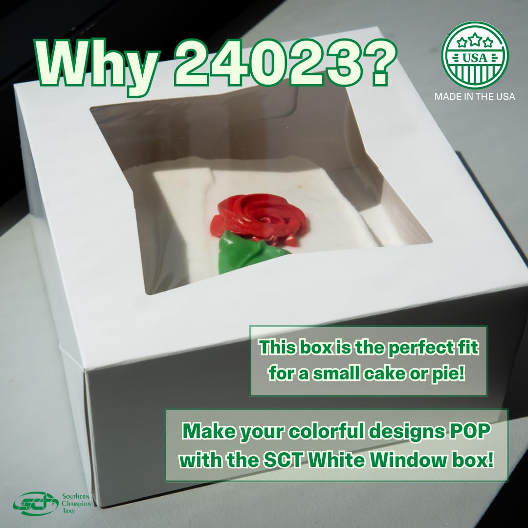 Sct White Window Bakery Boxes With Attached Flip Top, 4-Corner Beers Design, 6 X 6 X 3, White, Paper, 200/Carton