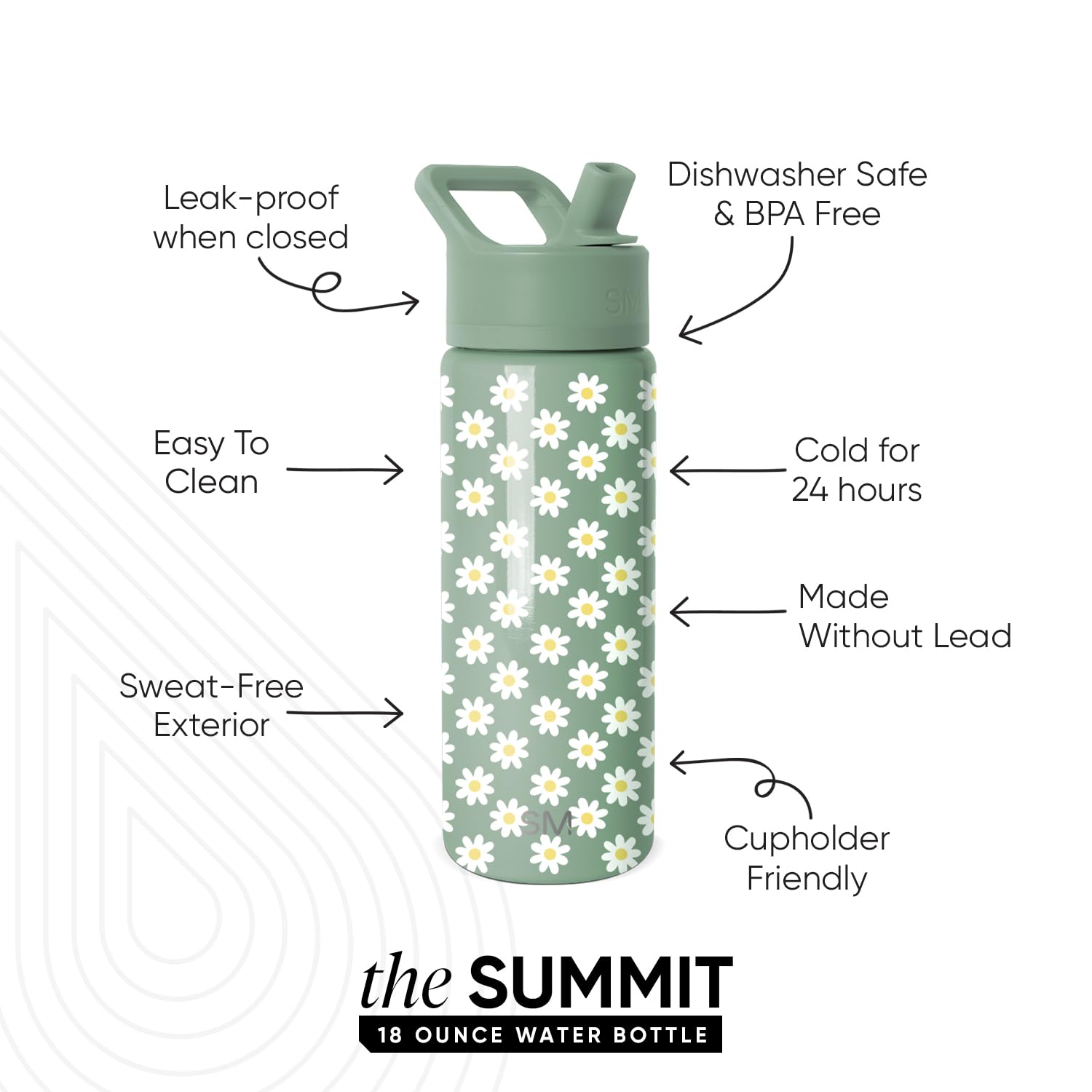 Simple Modern Kids Summit Water Bottle with Straw Lid | 18oz Stainless Steel Cup Insulated Tumbler for Toddlers, School | Sage F