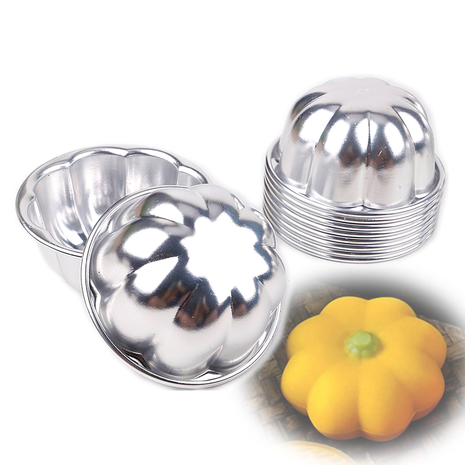 10Pcs Various Half Ball Pumpkin Grape Vollyball Shell Aluminium Tart Mould Jelly Pudding Cup Cupcake Mold Baking Tools (R15 Big