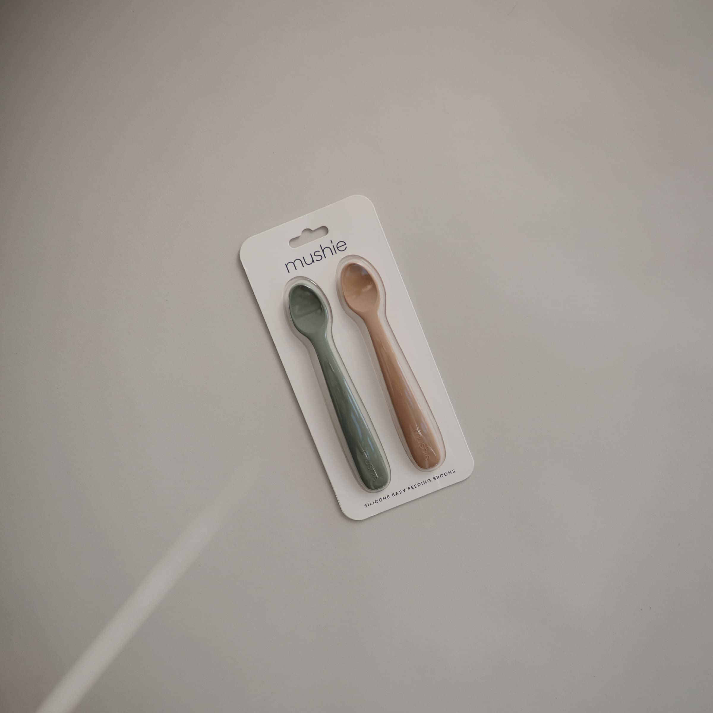 mushie Silicone Baby Feeding Spoons | 2 Pack (Dried Thyme/Natural)