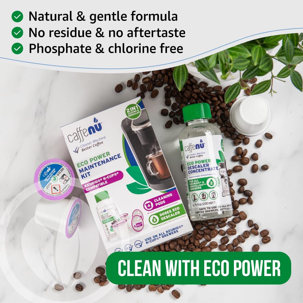 Caffenu Keurig Descaling Solution & Cleaner Pods - 3.5 oz, 4 Uses, Removes Limescale for Better Tasting Coffee