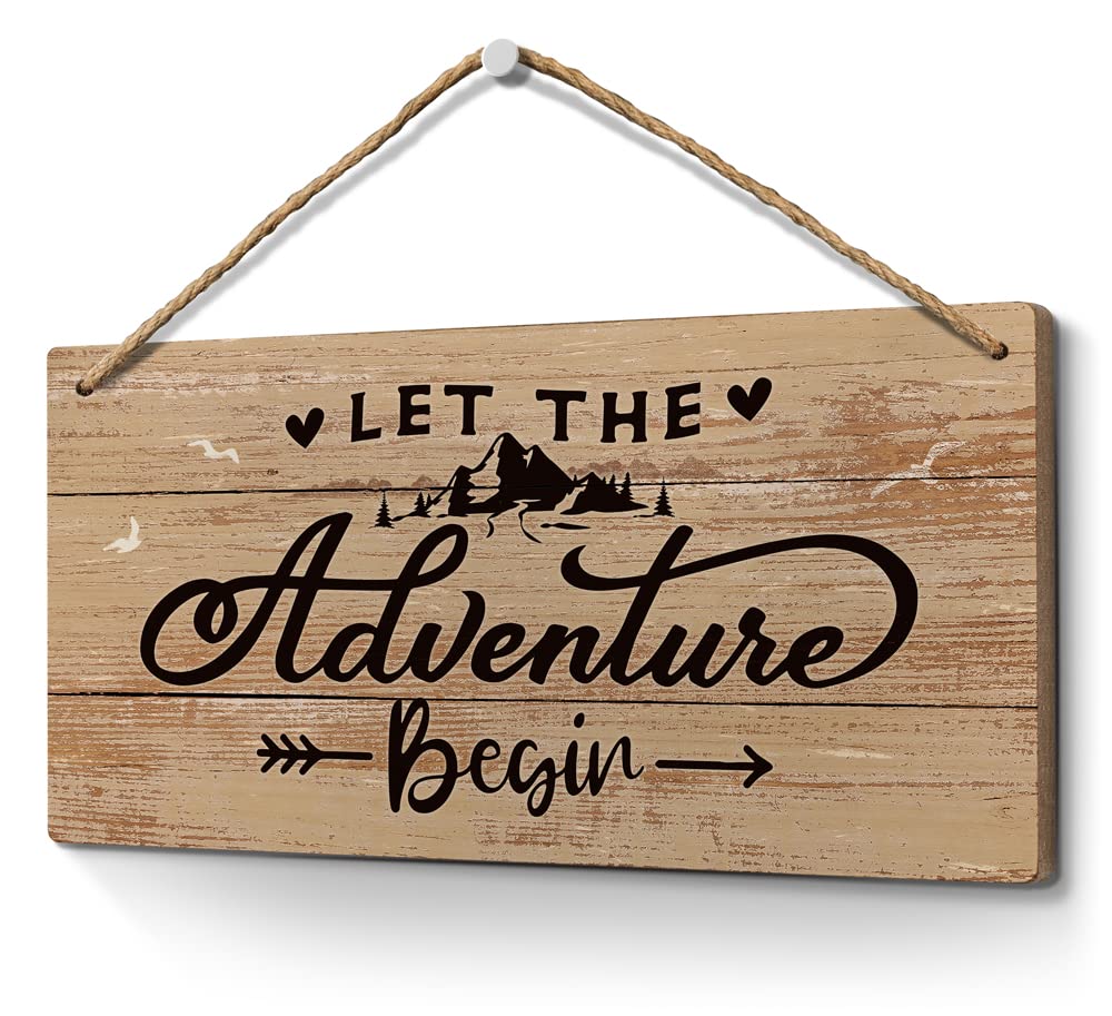 Heuhuww Let the Adventure Begin Sign 6   x12   Nursery Kids Room Decor,Adventure Signs for Cabin Camping Camper,Gifts for Baby S