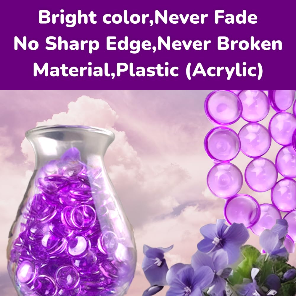 HappyFiller Fall Halloween Decor 630 PCS 0.6 inch Bright Purple Acrylic Flat Marbles No Broken Vase Fillers,Makeup Brush Holder