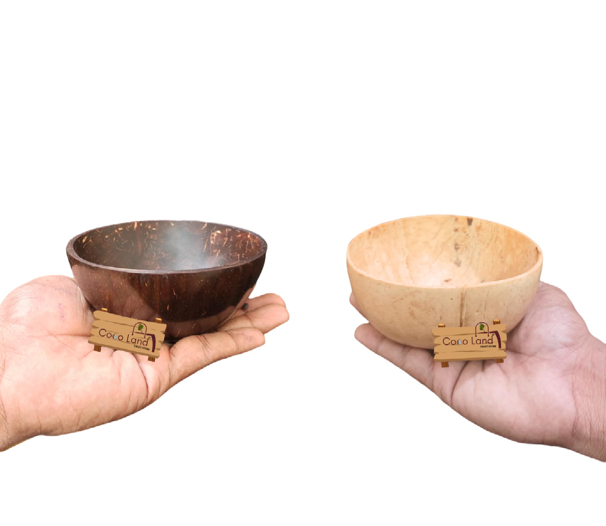 Coco Land Coconut Shell Sausage Bowl (Combo Brown & White) 100 Ml |Coconut Oil Polished Decorative Pots, Chutney,Pickle,Smoothie