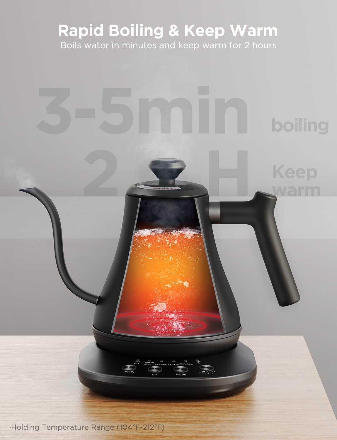 Govee Smart Electric Kettle, 0.8L WiFi Gooseneck Tea Kettle, 1200W Stainless Steel, Alexa Control, Matte Black, Model H7170
