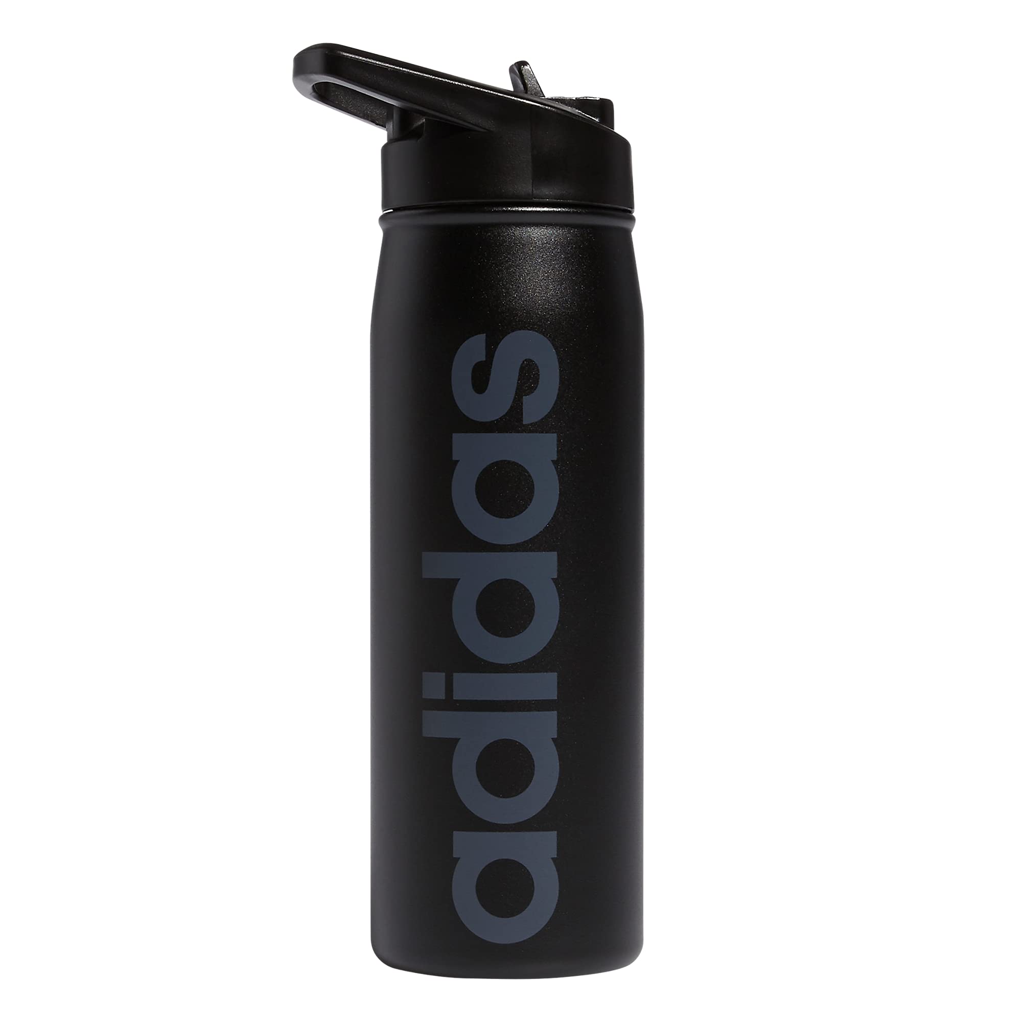 Adidas 600 Ml (20 Oz) Straw Top Metal Water Bottle, Hot/Cold Double-Walled Insulated 18/8 Stainless Steel, Black/Onix Grey, One