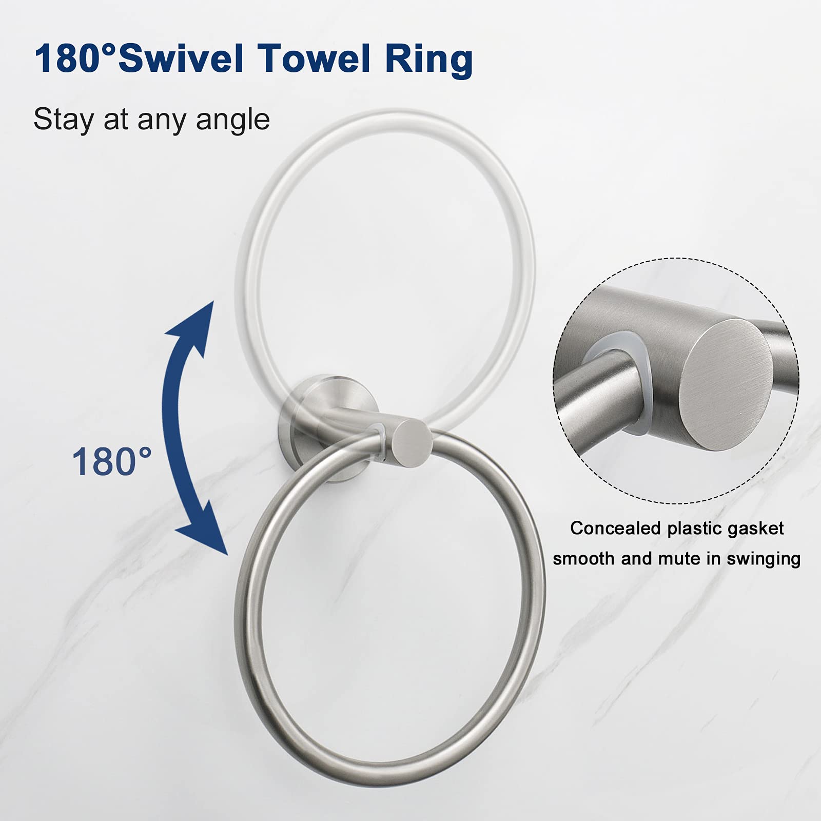 NearMoon Bath Towel Ring  Bathroom Hardware Accessories-Thicken Stainless Steel Hand Towel Holder for Bathroom  Modern Round Towel Hanger Wall Mounted (Brushed Nickel  1 Pack)