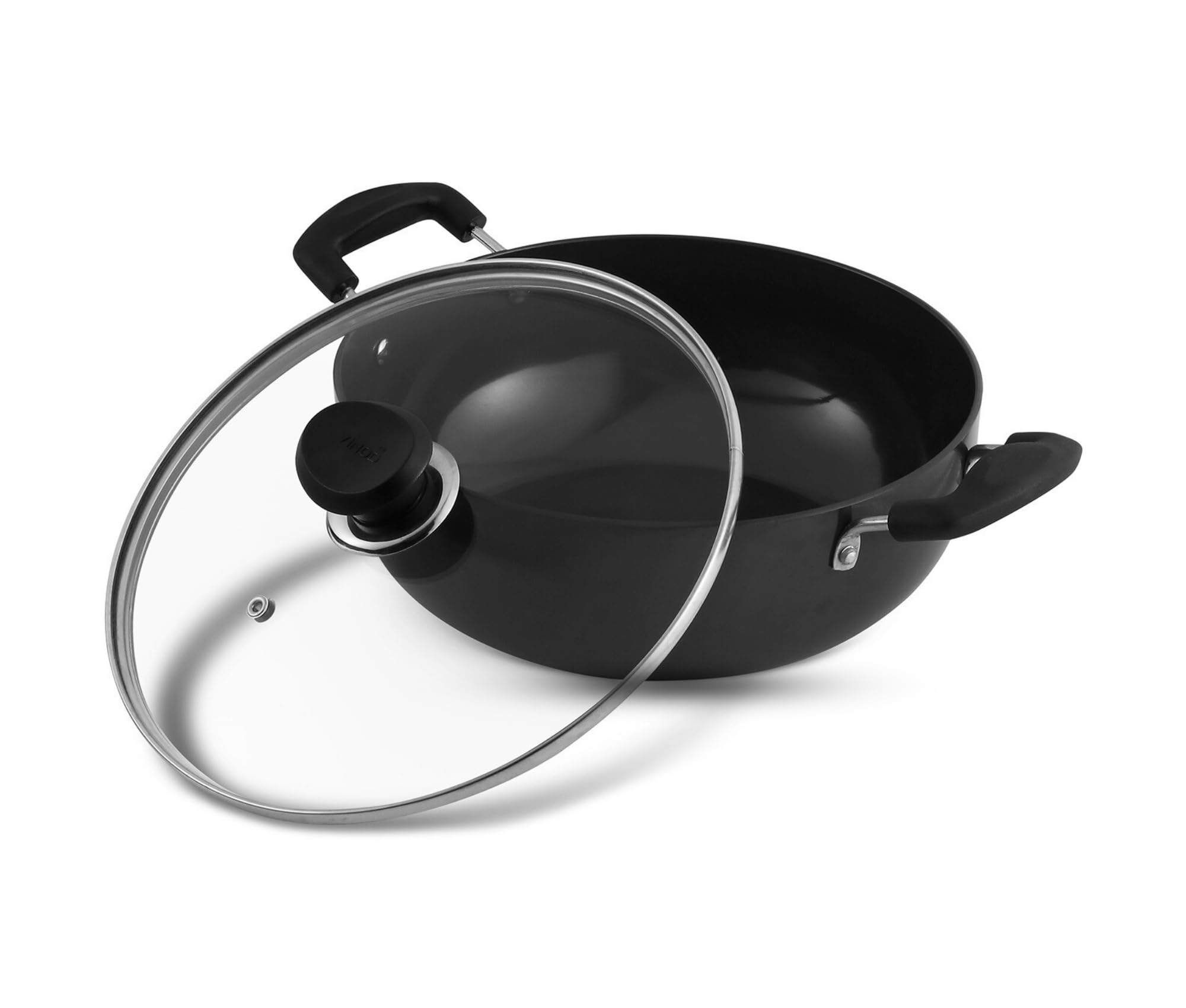 Vinod Black Pearl Hard Anodised Non Stick Deep Kadhai With Glass Lid - 4.1 Ltr, 26 Cm | 3.25Mm Thickness | Kadai For Cooking | M