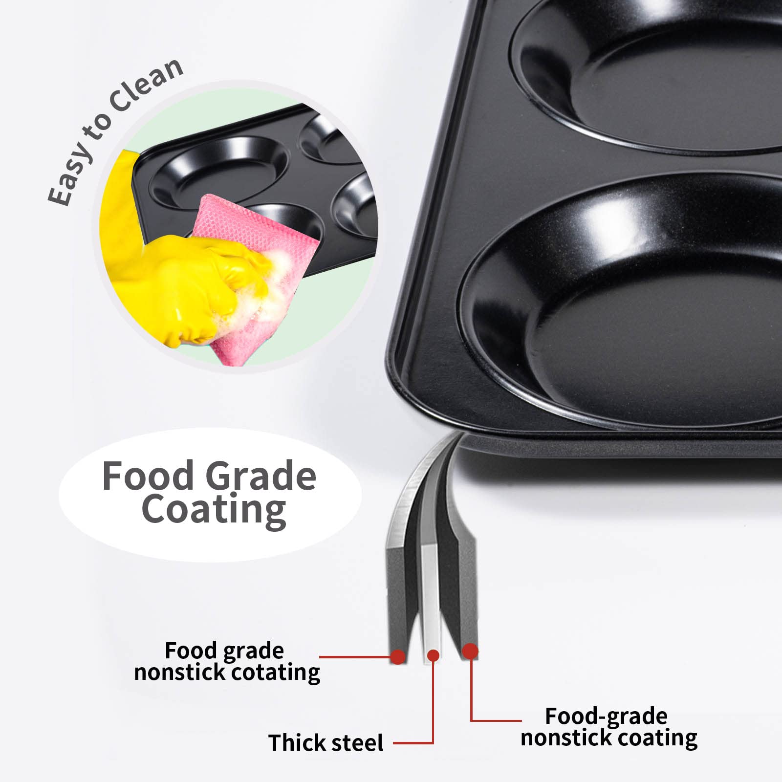 Yorkshire Pudding Pan, 4 Inch Muffin Top Pans 2 Pack Nonstick Hamburger Whoopie Pie Pan Egg Sandwich Molds Small Round Bread Rol