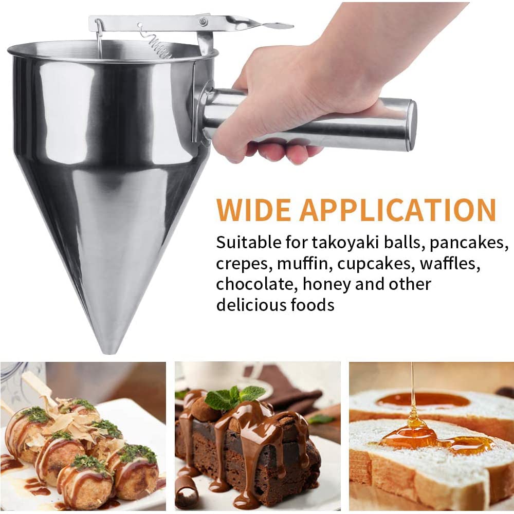 Mylifeunit Stainless Steel Pancake Batter Dispenser, Funnel Dispenser With Stand For Takoyaki And Baking
