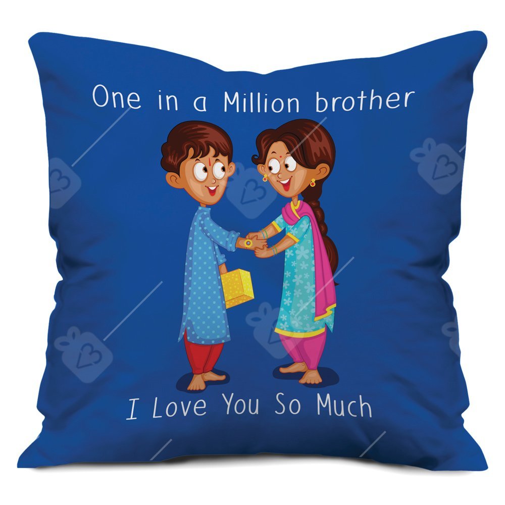 Indigifts Rakshabandhan Gifts I Love You So Much Bhaiya Quote Printed Cushion Cover 12X12 with Filler, Crystal Rakhi,Roli, Greet