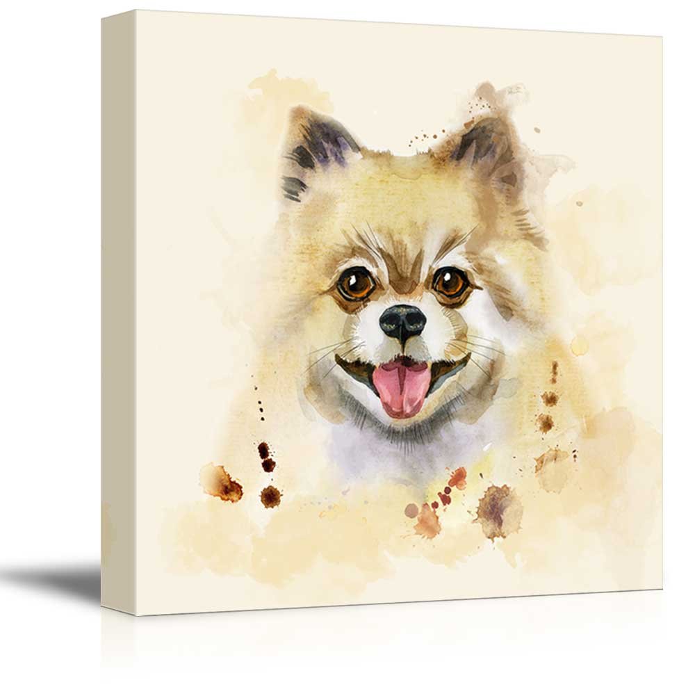 Wall26 Square Dog Series Canvas Wall Art - Watercolor Style Cute Dog - Giclee Print Gallery Wrap Modern Home Art Ready To Hang -