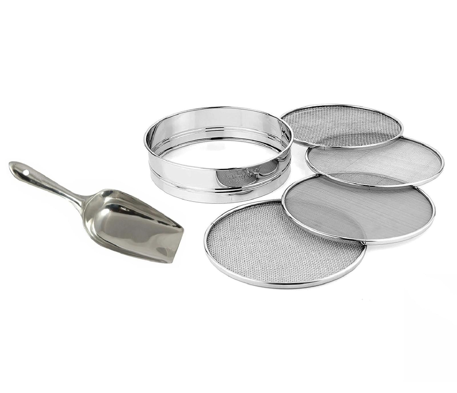 Tekzie 4In1 Interchangeable Atta Chalni With Measuring Atta Scoop | Multipurpose Stainless Steel Flour Sieve With 4 Mesh Sizes