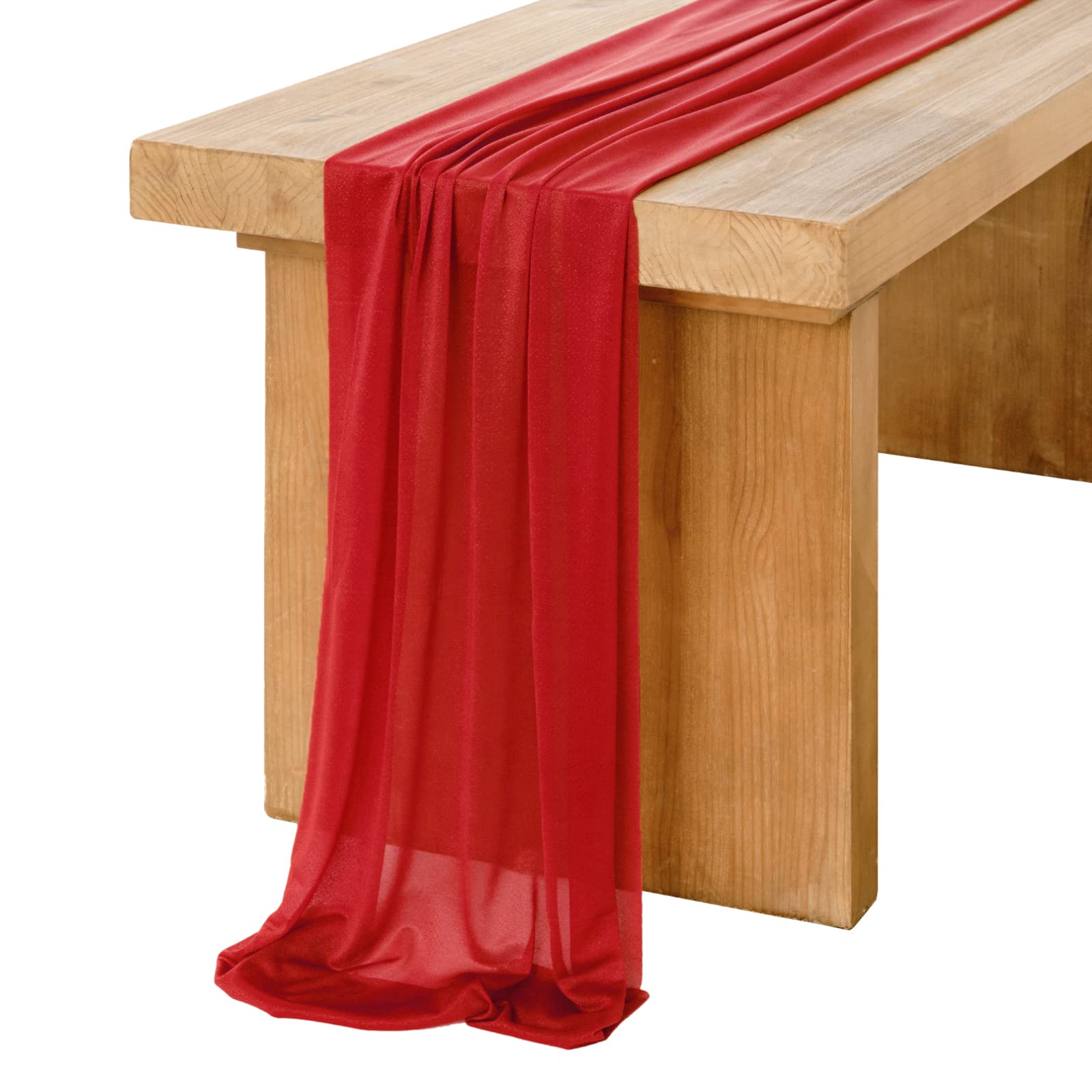 Ling'S Moment 14Ft Red Sheer Chiffon Like Table Runner With Silver Sparkle For Wedding Reception Rustic Boho Wedding Party Brida