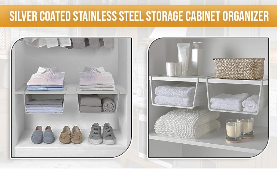 Ybm Home Under Shelf Basket - Mesh Stainless Steel Storage Under Cabinet Hanging Basket Rack Maximize Space In Cabinets, Pantry