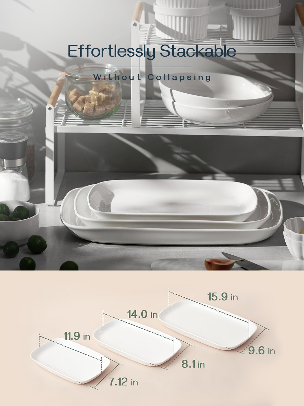 Dowan Serving Platters And Trays For Wedding Decor, 16''/14''/12'' Serving Dishes For Entertaining, White Porcelain Plates Set O