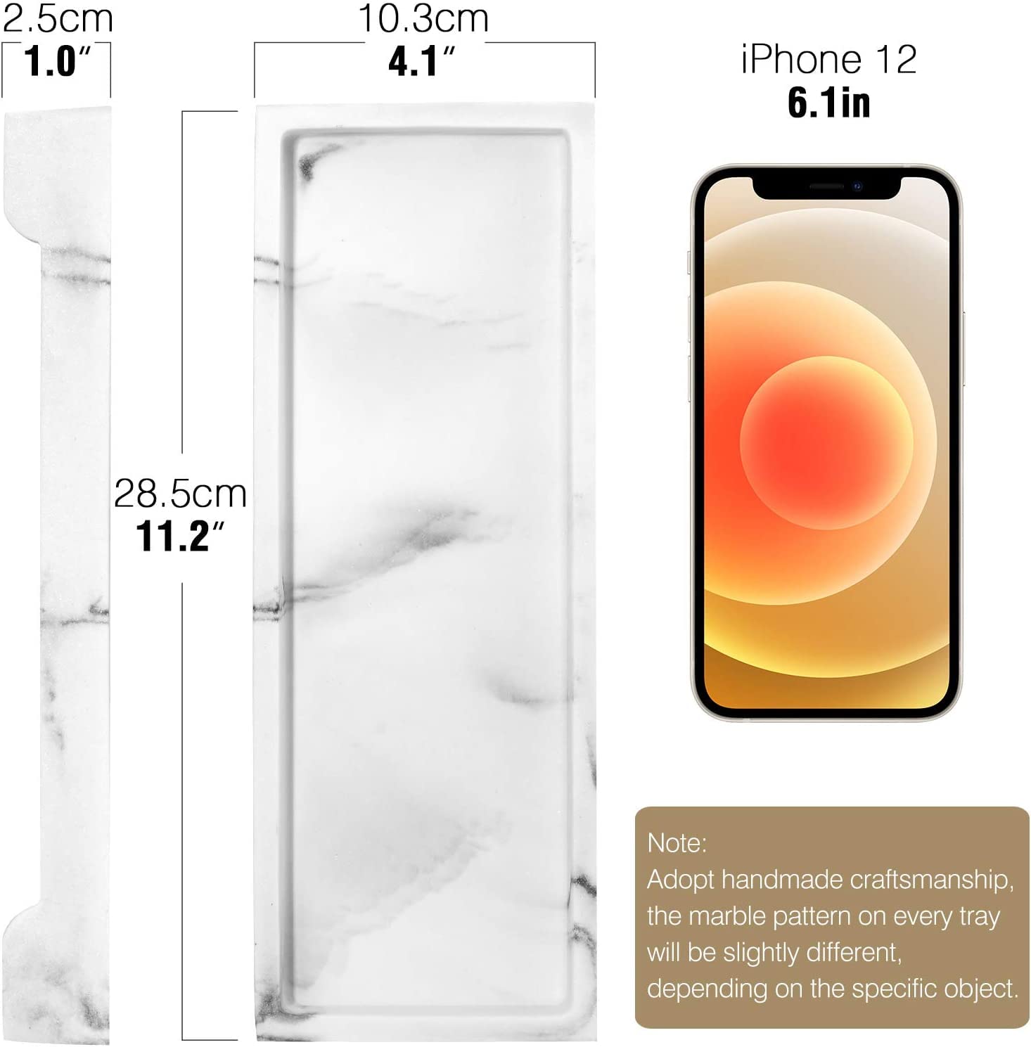 Luxspire Resin Marble Bathroom Tray, Toilet Tank Storage Tray, 11 X 4 Inch Kitchen Sink Trays, Vanity Countertop Organizer For S