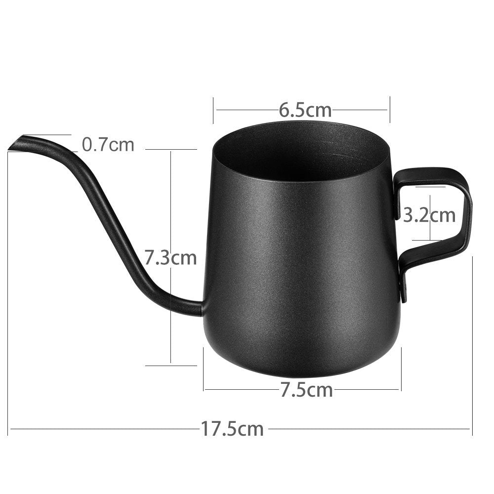 Long Narrow Spout Coffee Pot (8.7 Oz) Small Fine Stainless Pour Over Drip Coffee Pot Gooseneck Tea Kettle(Black, 250Ml)