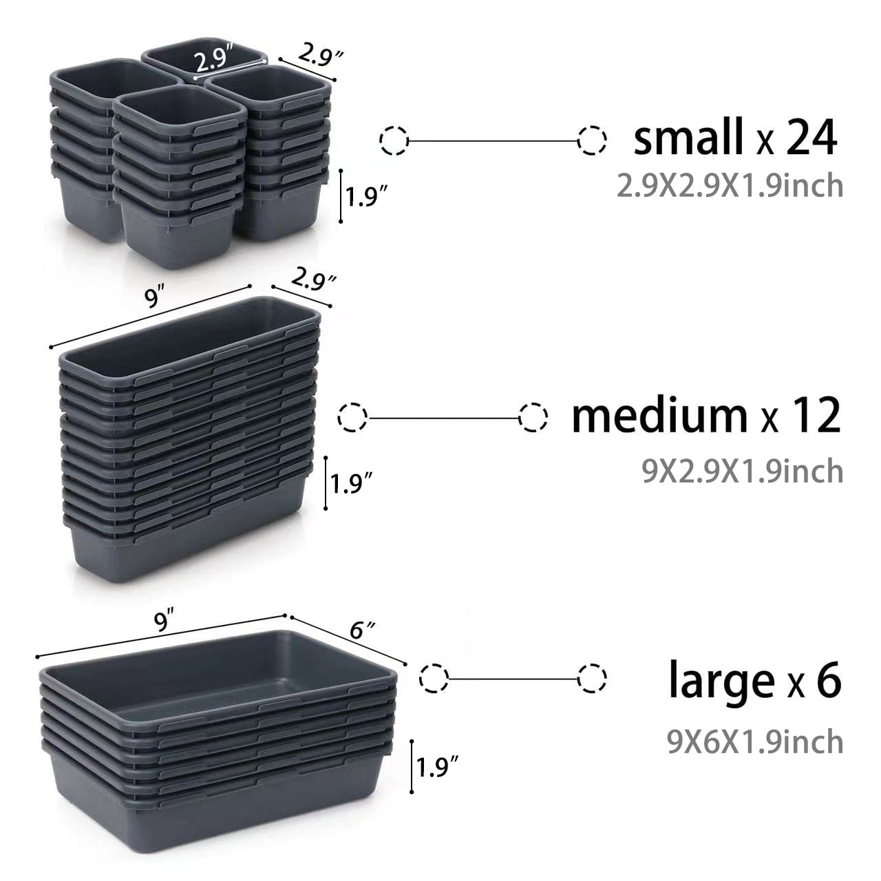 KeFanta 42 Pack Desk Drawer Organizers,Shallow Drawer Organizer Tray Dividers Separators Storage Bins Container for Office,Bathr