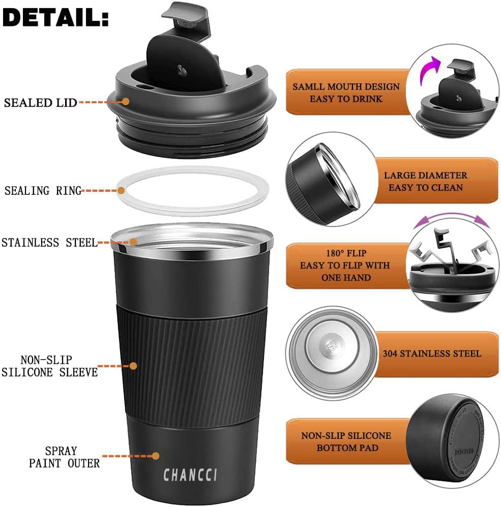 Travel Coffee Mug Spill Proof Leakproof 16 Oz Insulated Coffee Mug With Screw Lid, Stainless Steel Vacuum Tumbler Reusable Therm