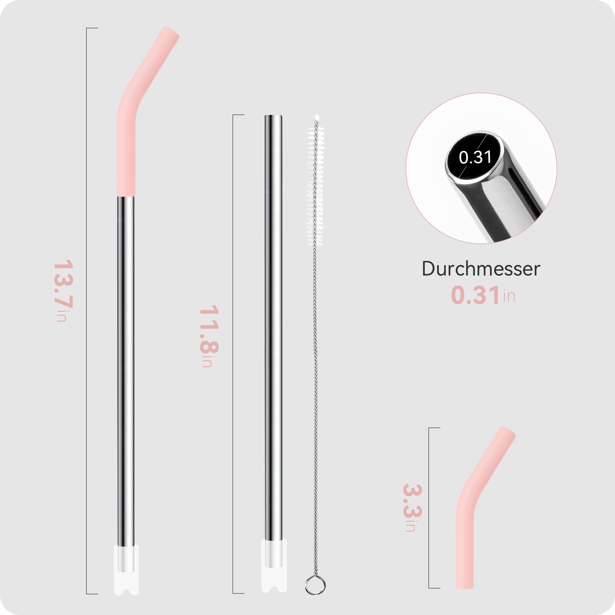 Snowfall Metal Straw Reusable For Stanley 30 Oz, 2 Pcs Reusable Long Stainless Steel Drinking Straws With Silicone Tip, 1 Straw