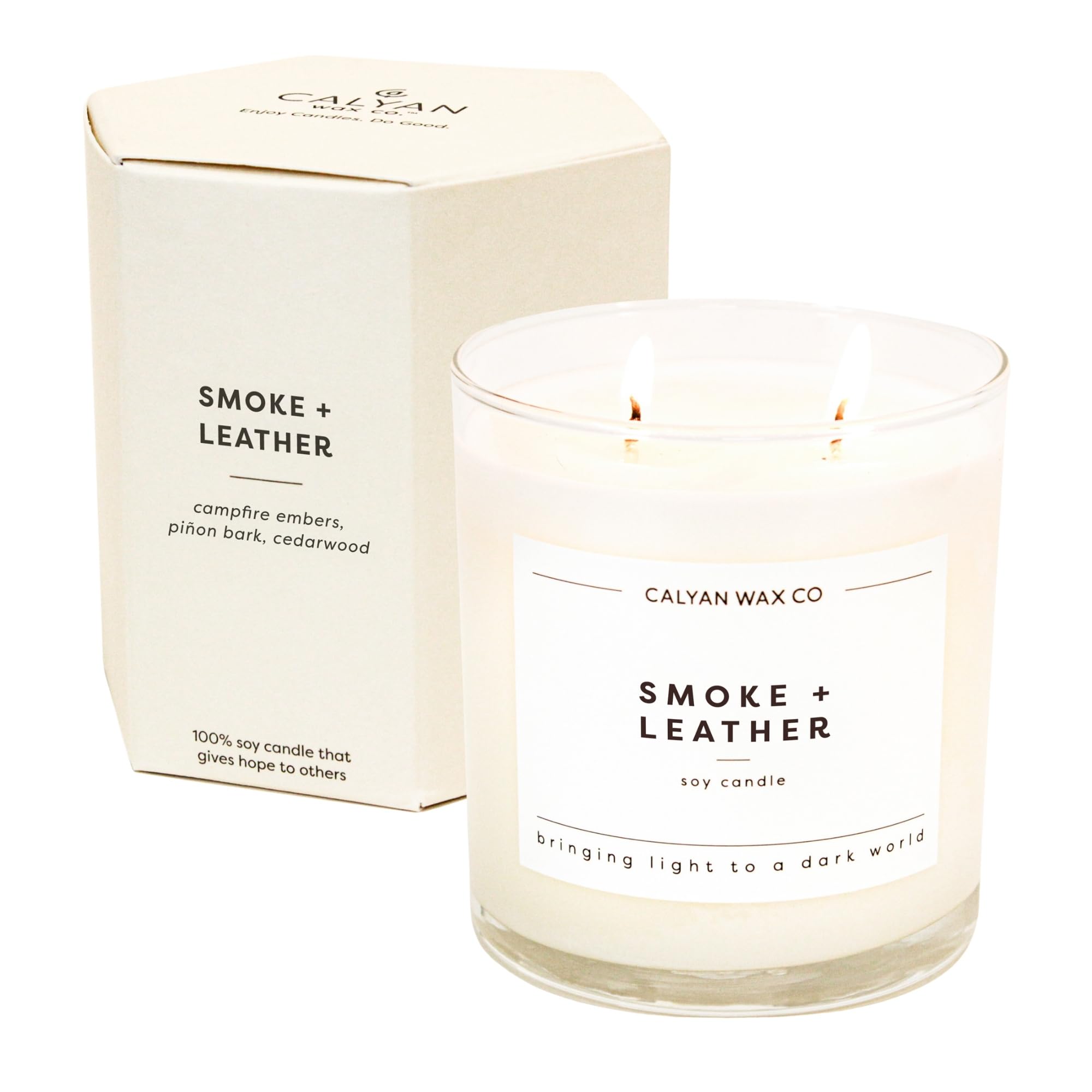 Calyan Wax Scented Candle Smoke & Leather Candle for The Home Scented with Spiced Leather, Soy Wax Aromatherapy Candle in Glass
