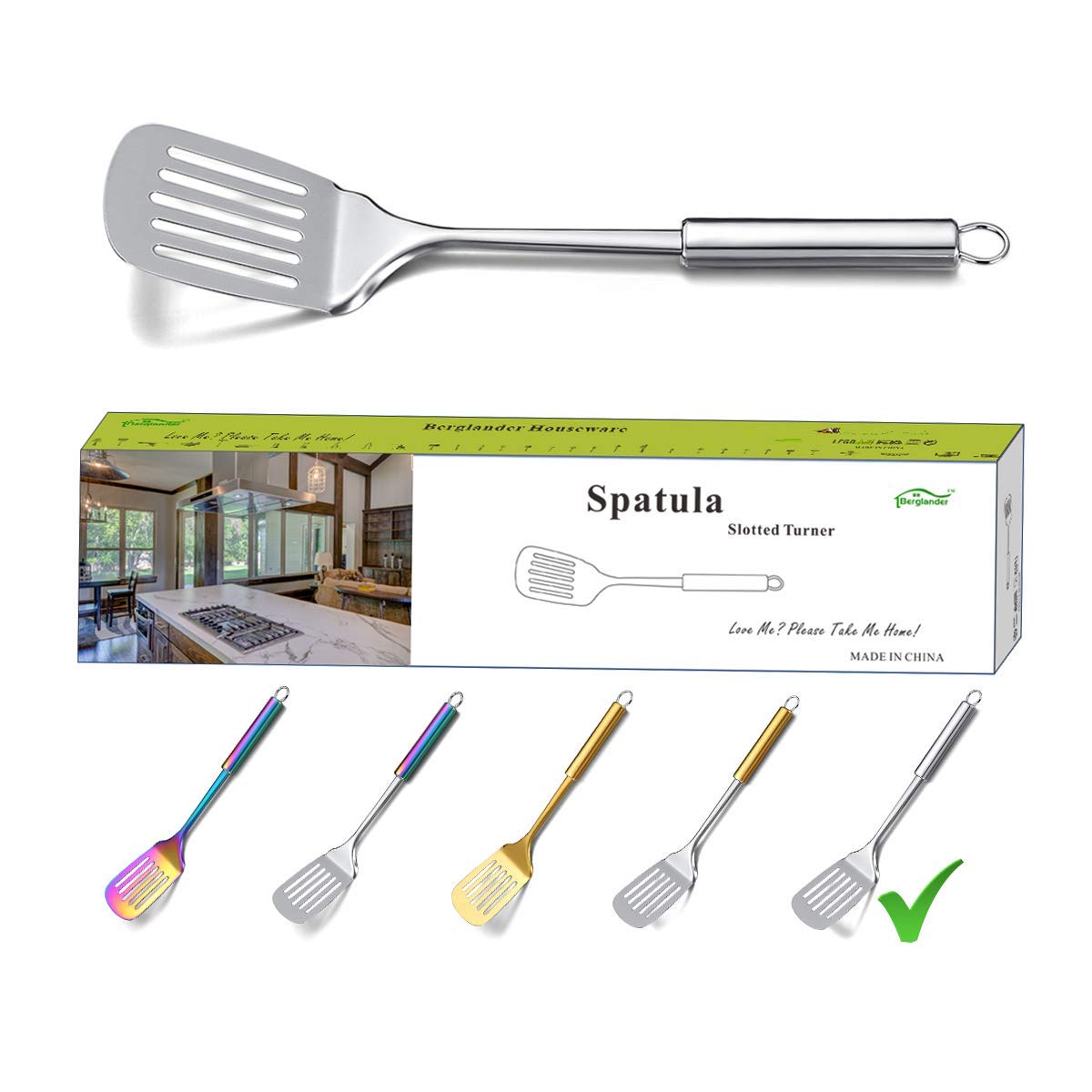 Stainless Steel Spatulas, Berglander Slotted Turner, Metal Spatulas Turner For Cooking, Kitchen Spatulas For Nonstick Cookware,