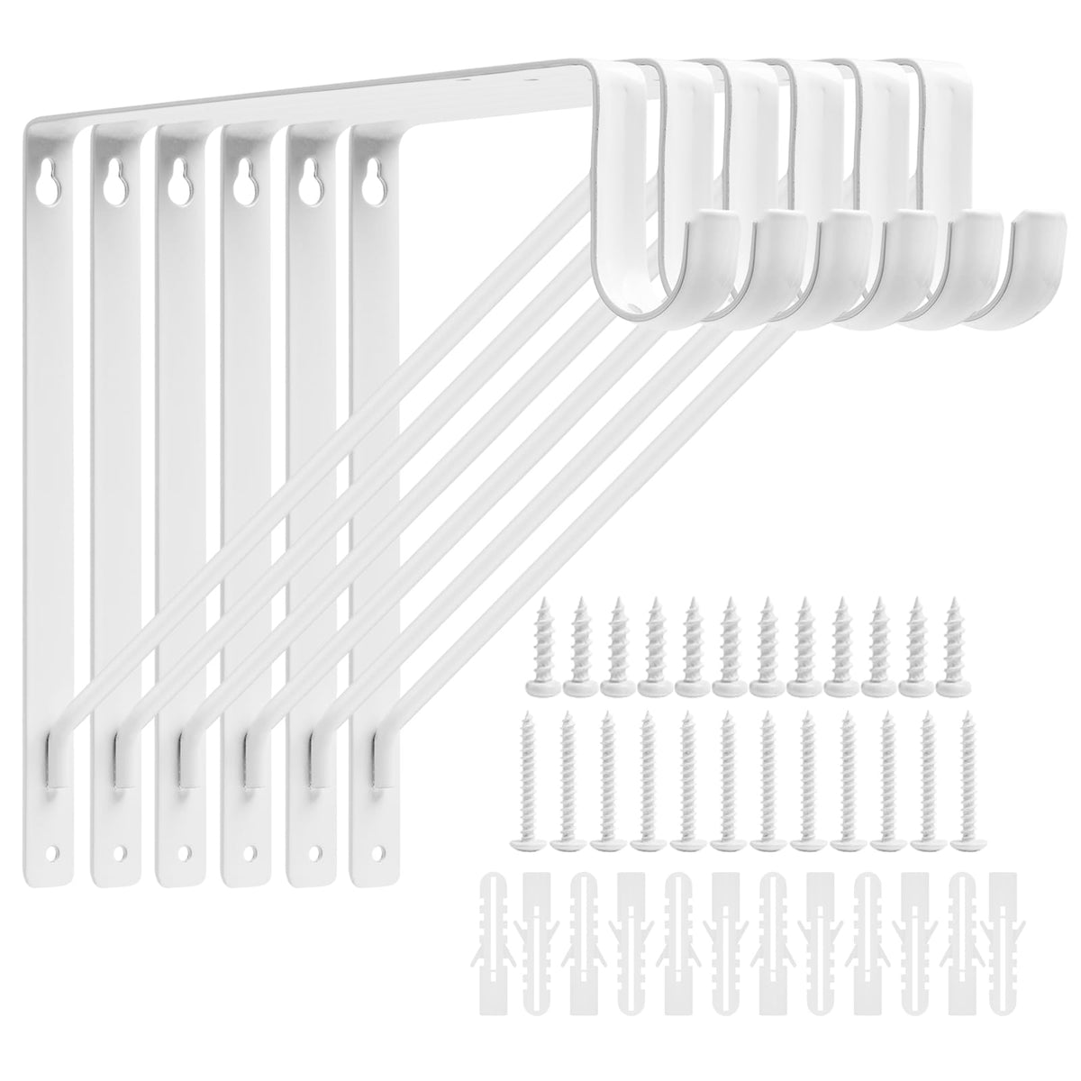 6Pcs Heavy Duty White Closet Rod Brackets 11 X 11 Inch,1-3/8Inch Diameter Shelf And Rod Bracket Holder For Home And Closet Decor