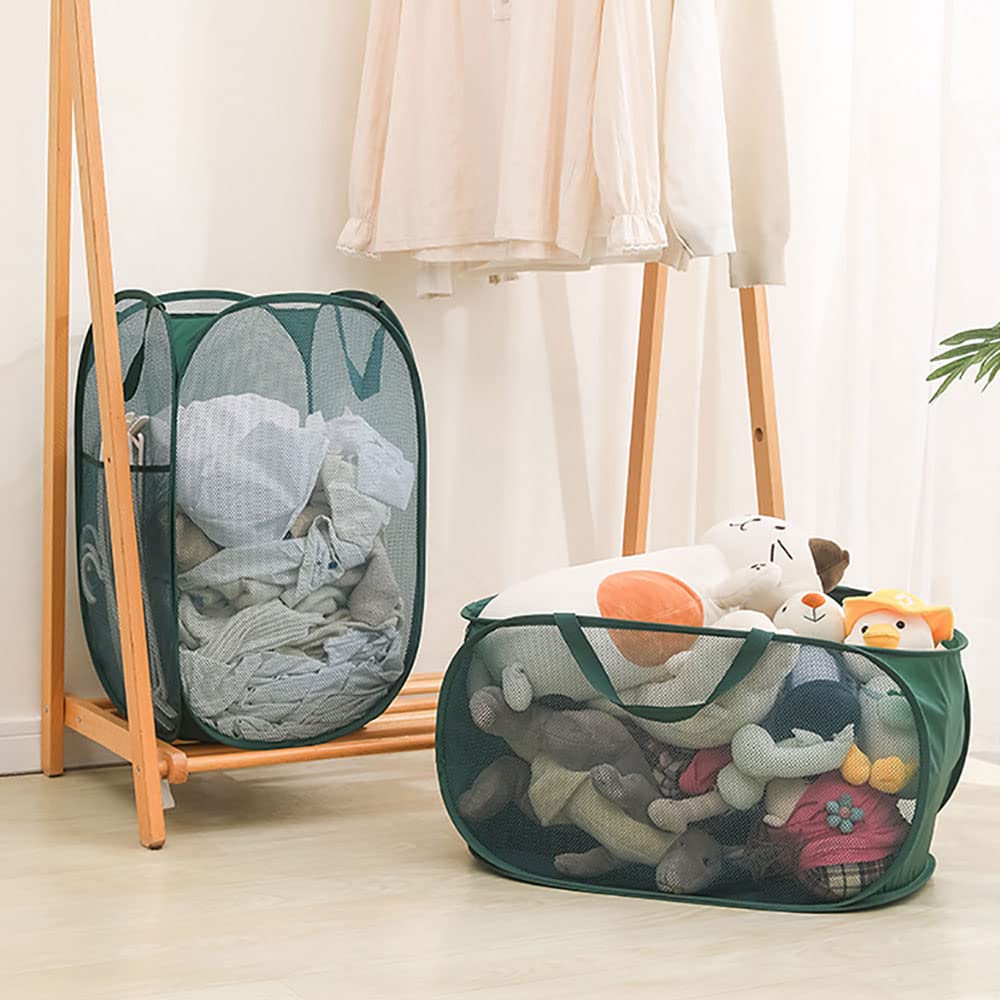 Rubruan 4 Piece Popup Mesh Laundry Basket Durable Handles Collapsible Laundry Baskets Foldable Clothes Pastic Hamper For Laundry