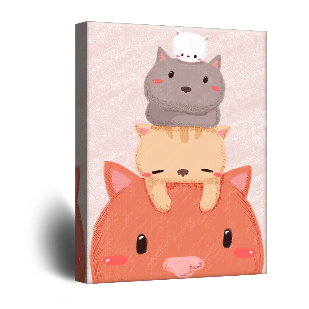Wall26 Cute Cartoon Animals Canvas Wall Art - Stack Of Cute Kitty Cats - Giclee Print Gallery Wrap Kid'S Room Wall Art | Ready T
