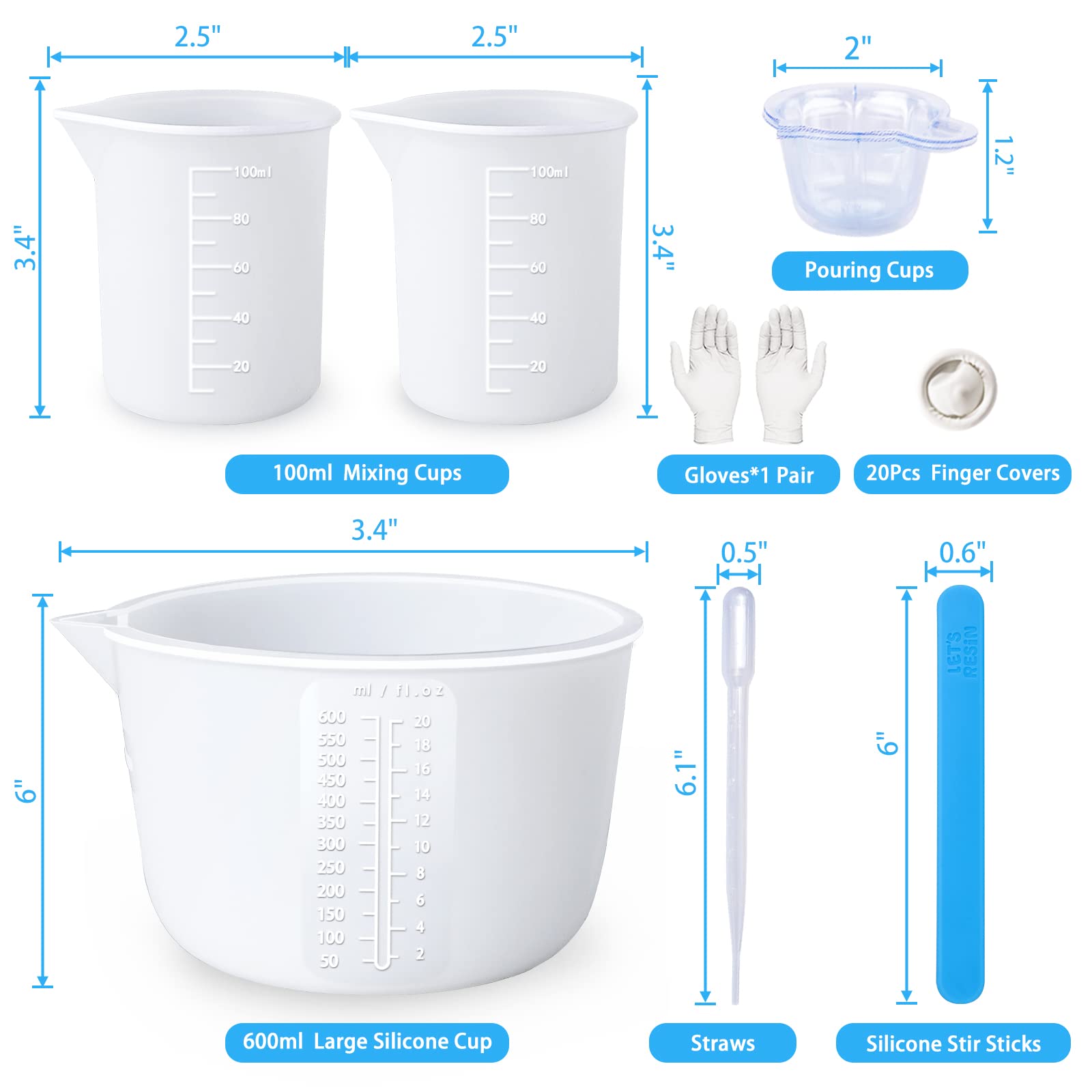Let'S Resin Silicone Measuring Cups, 600Ml/20Oz&100Ml Thickening&Non-Stick Resin Mixing Cups,Resin Supplies, Easy To Clean,Silic