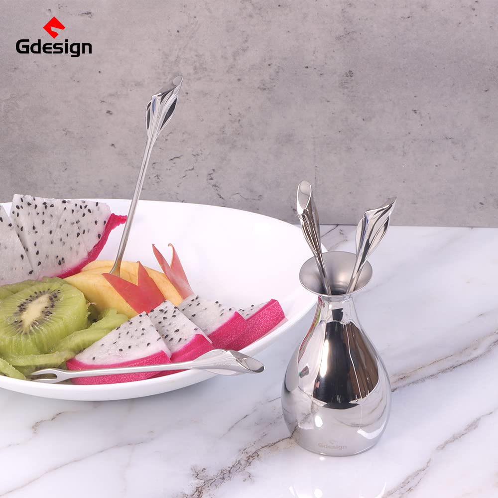Gdesign Stainless Steel Dessert Fruit Forks Set, 3 Forks Set With Holder For Fruit, Dessert And Cake