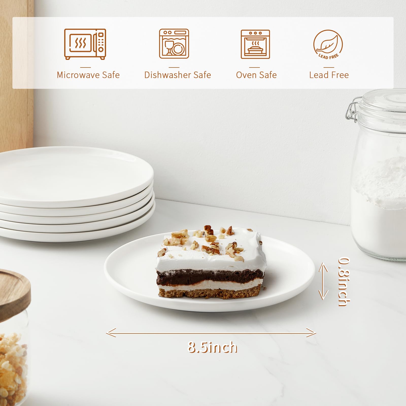 Jassceram 8.5 Inch Small Dinner Plates Set Of 6, Ceramic Plates For Salad, Snack, Dessert And Appetizer - Microwave, Oven And Di