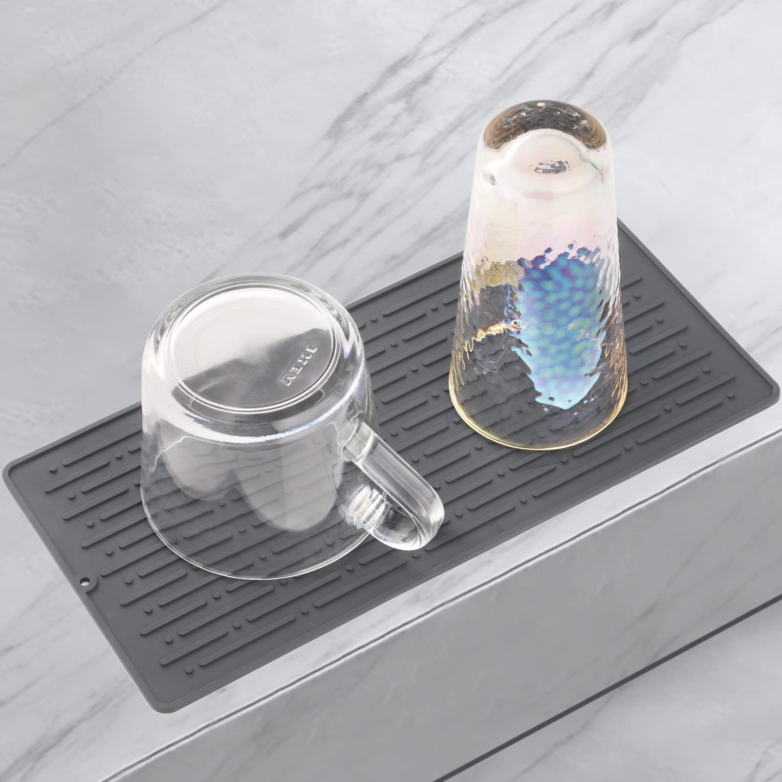 Geeric Dish Drying Mats, Heat-Resistant Silicone Mat For Kitchen Counter, Non-Slip Dish Dry Mat Dishwasher Safe Medium, Gray