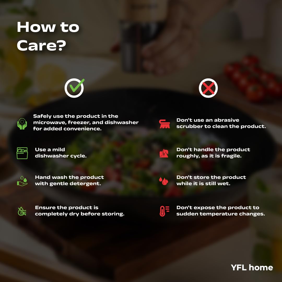 Yfl Home Black Bowl For Kitchen With 3-Litre Capacity, Food Safe 12 Ceramic Bowl For Table Countertop,Serving Bowl With Non-Slip