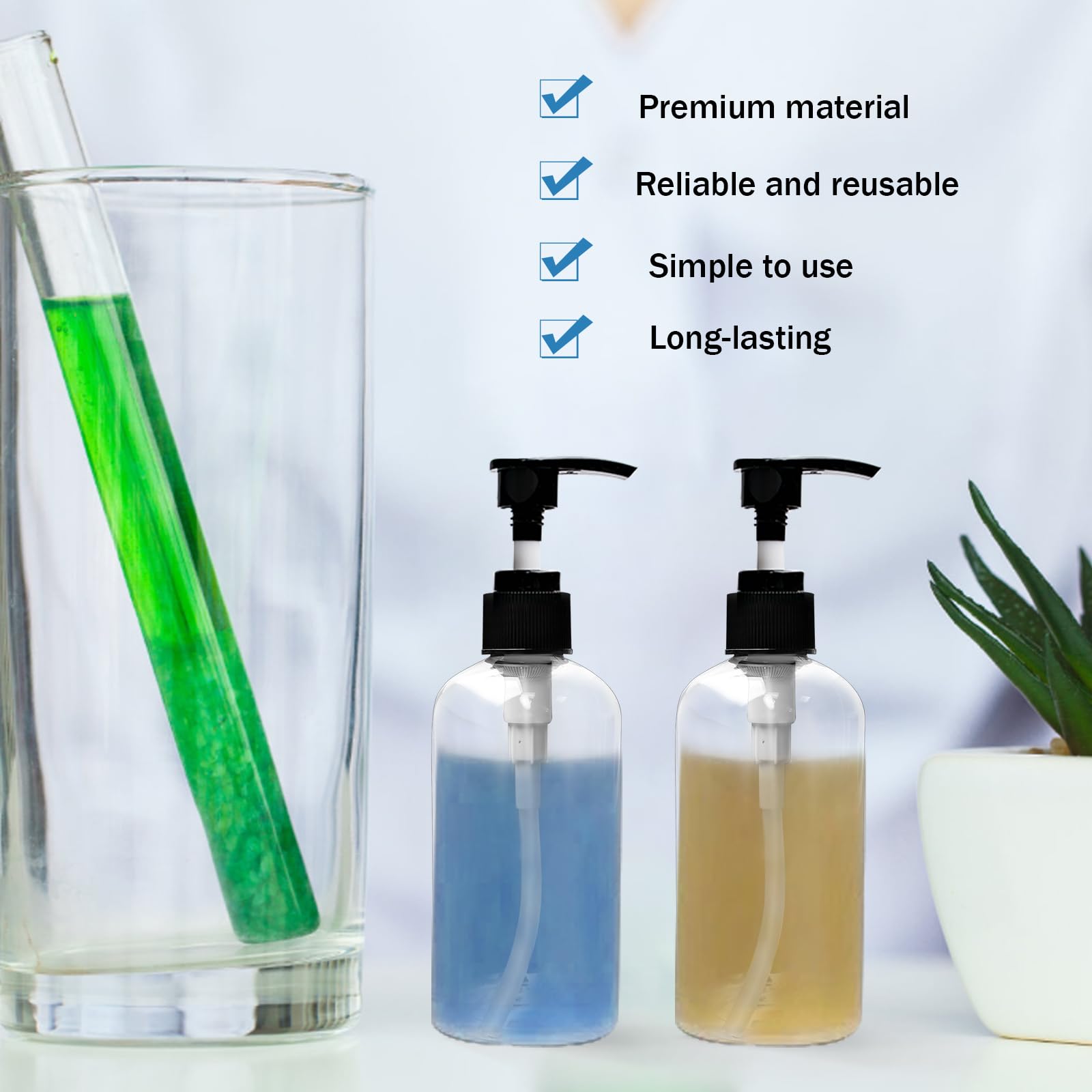 LECEHIVO 35 Pcs 10 oz Plastic Pump Bottle Dispenser with Labels, Empty Lotion Clear Bottle with Pump Portable Refillable Travel