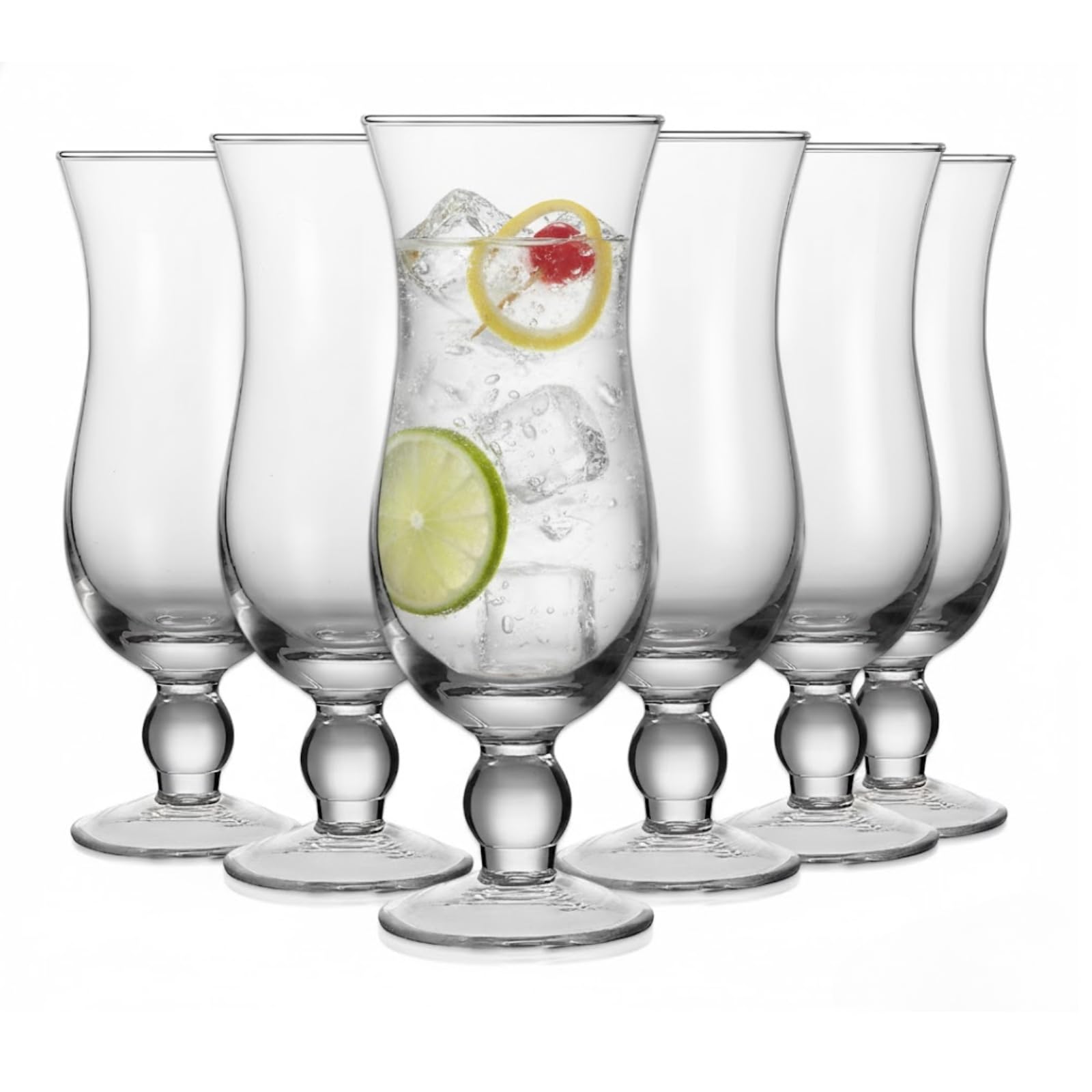 Hurricane Glassware Set of 6, Clear Glass Drinkware