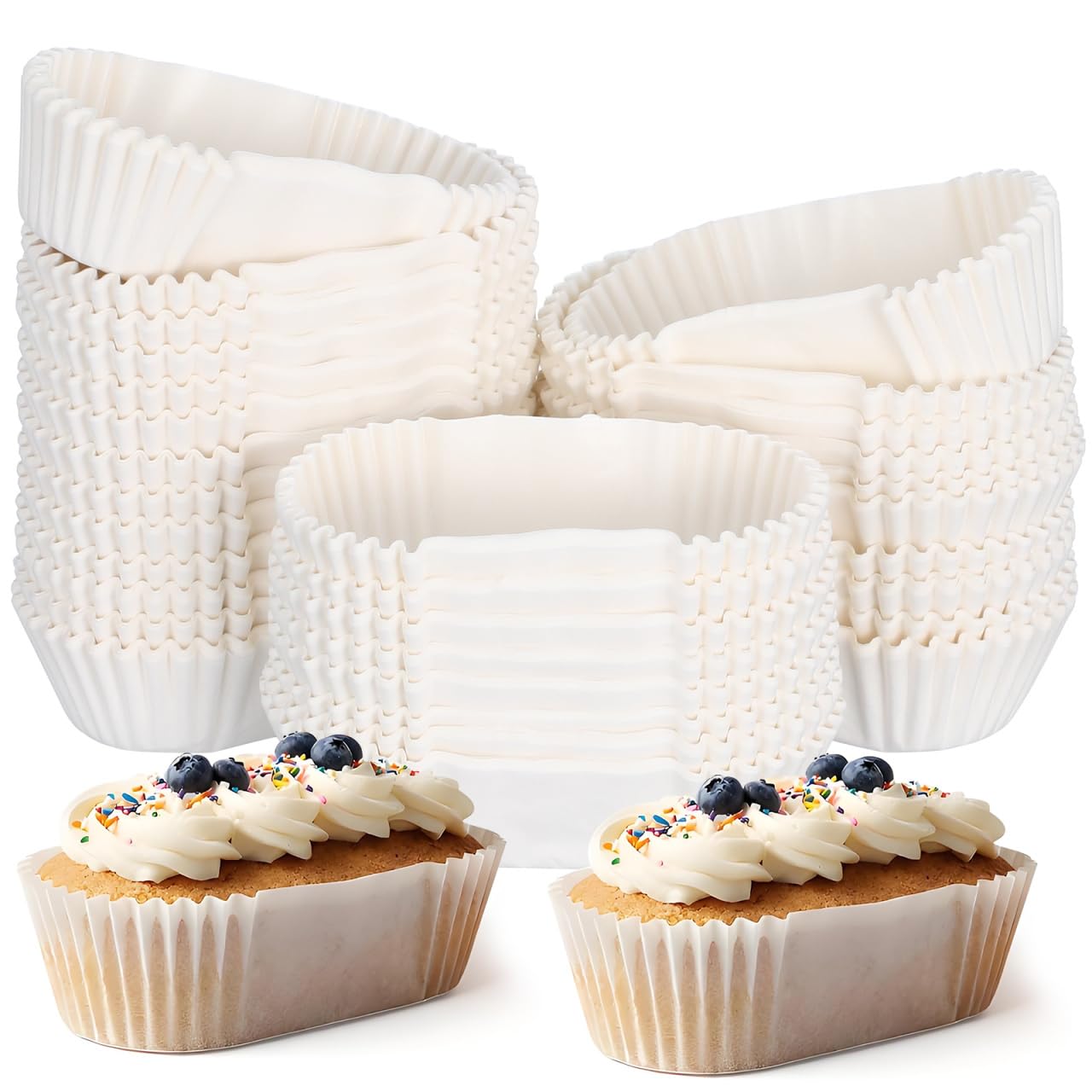 DOITOOL 1000PCS Baking Cups Oval Cake Paper Tray Safe Grease Proof Cupcake Liners Boat Shape Paper Cups Muffin Baking Tray for C