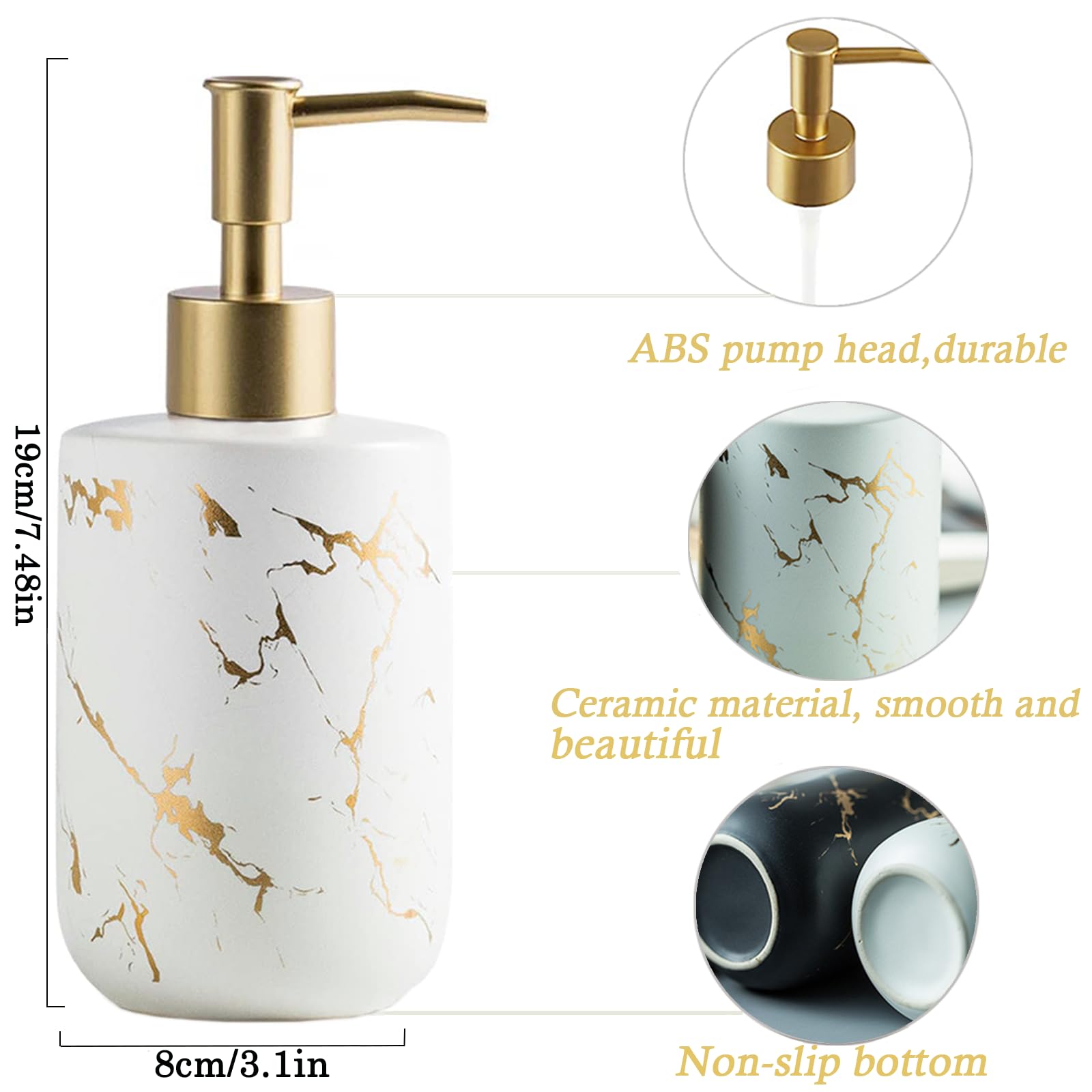 Soap Dispenser White And Gold,300Ml/10 Oz Luxurious Hand Soap Bottle With Plastic Pump Gold,Ceramic Liquid Soap Dispenser For Ba