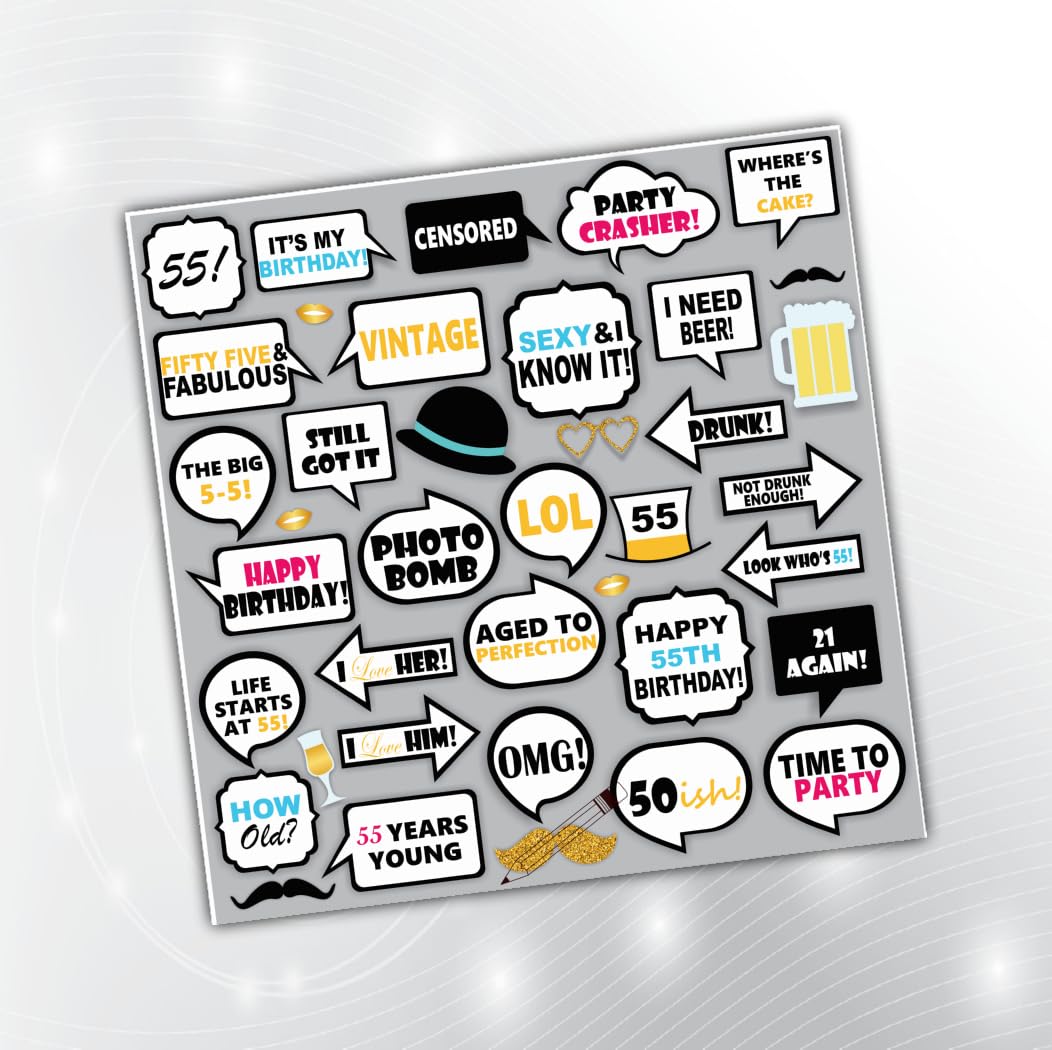 PartyStuff Birthday Theme Props  55th Birthday Props (29 Cards)