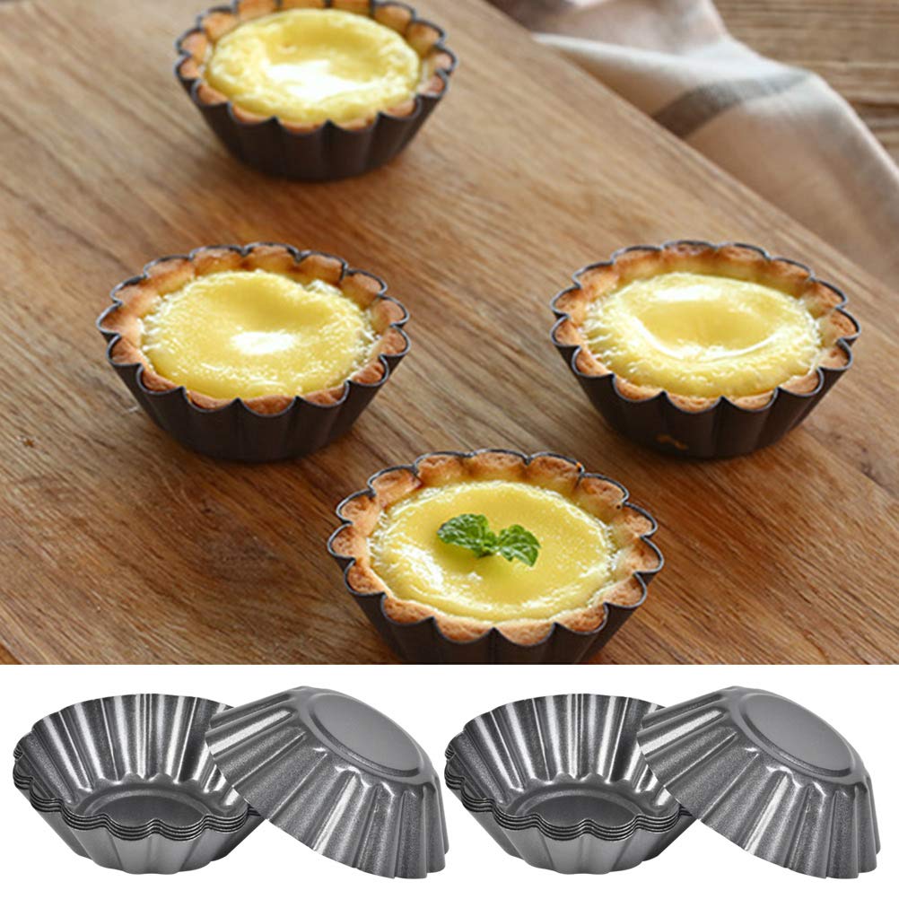 Foccts 12Pcs Mini Tart Pans, Carbon Steel Mini Baking Cup, Cupcake Cake Muffin Mold Tin Pan For Pies, Cheese Cakes, Desserts, Eg
