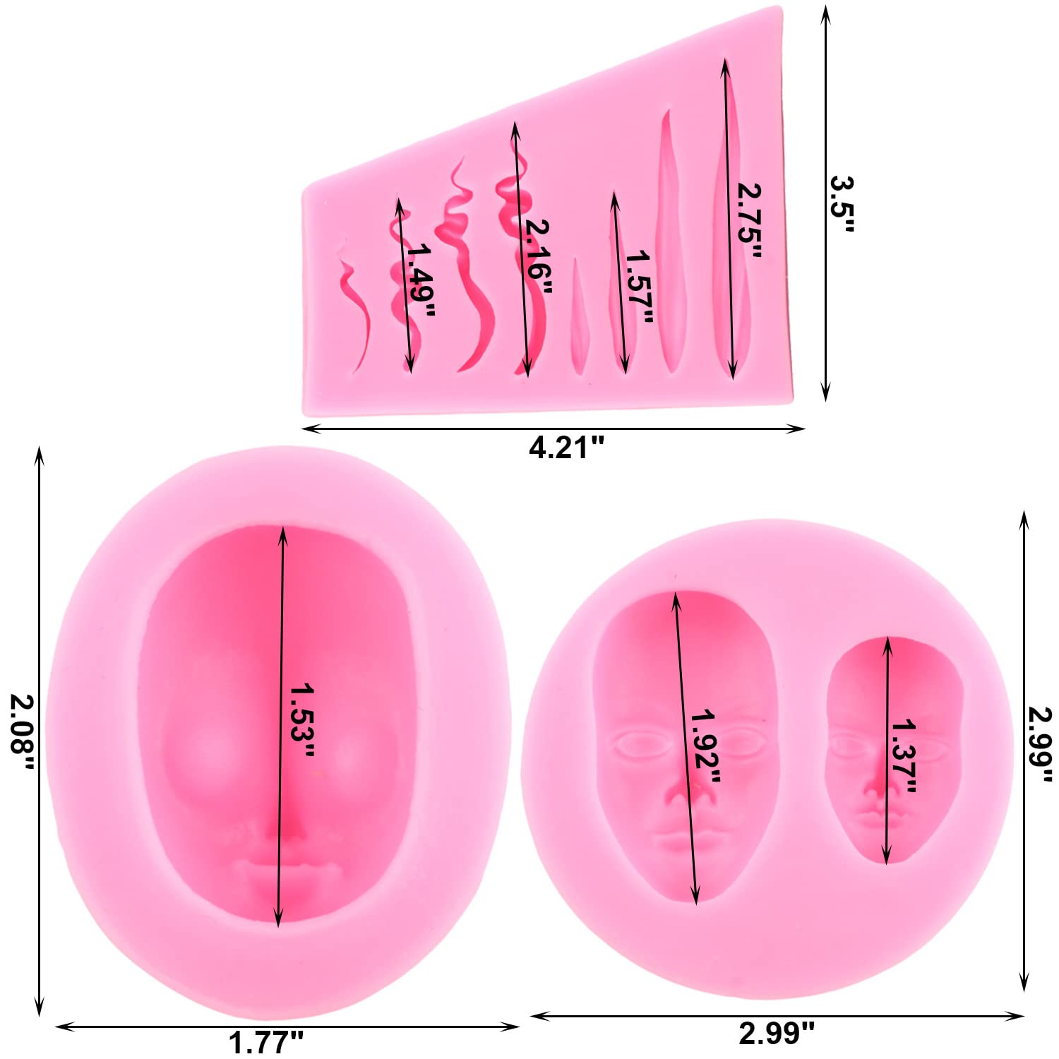 Mujiang Human Face Silicone Molds Doll Hair Fondant Molds For Cake Decorating Polymer Clay Candy Chocolate Gum Paste Set Of 3