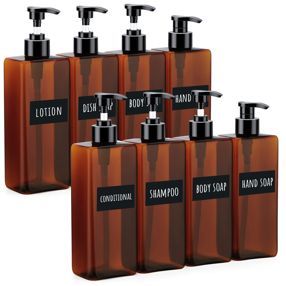 Segbeauty 8 Packs Empty Bathroom Soap Dispenser, 16.9Oz Refillable Plastic Pump Bottles With Labels, 500Ml Shower Dispenser Sham