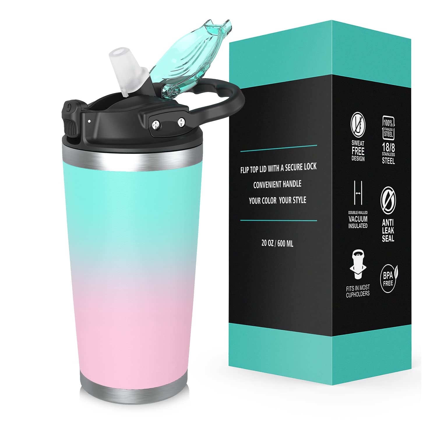 Physiuo Stainless Steel Tumbler With Lid And Straw 20Oz, Vacuum Insulated Coffee Tumbler Cup, Travel Coffee Mug, Double Wall Tra