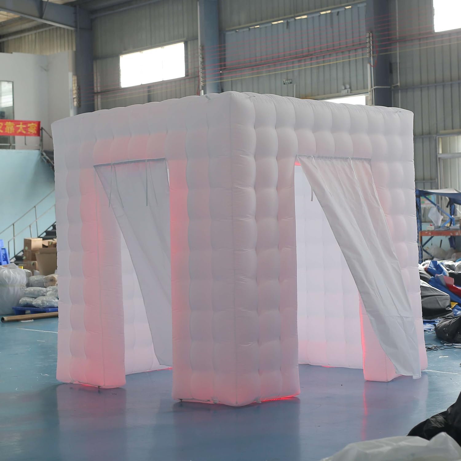 Sayok Portable Inflatable Photo Booth Enclosure (White, Two Doors, 8.2X8.2X8.2Ft), Photo Booth Tent With Air Blower And Remote C