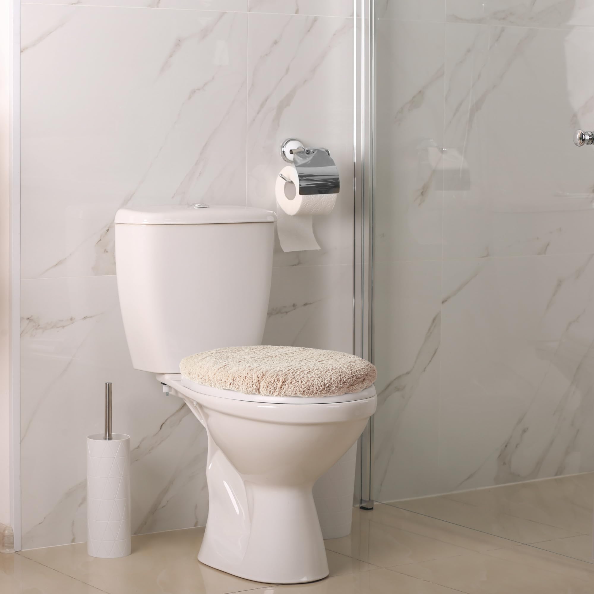 Town & Country Everyday Ultra Plush Solid Tufted Toilet Lid Cover, 18.5   X19.6, Beige
