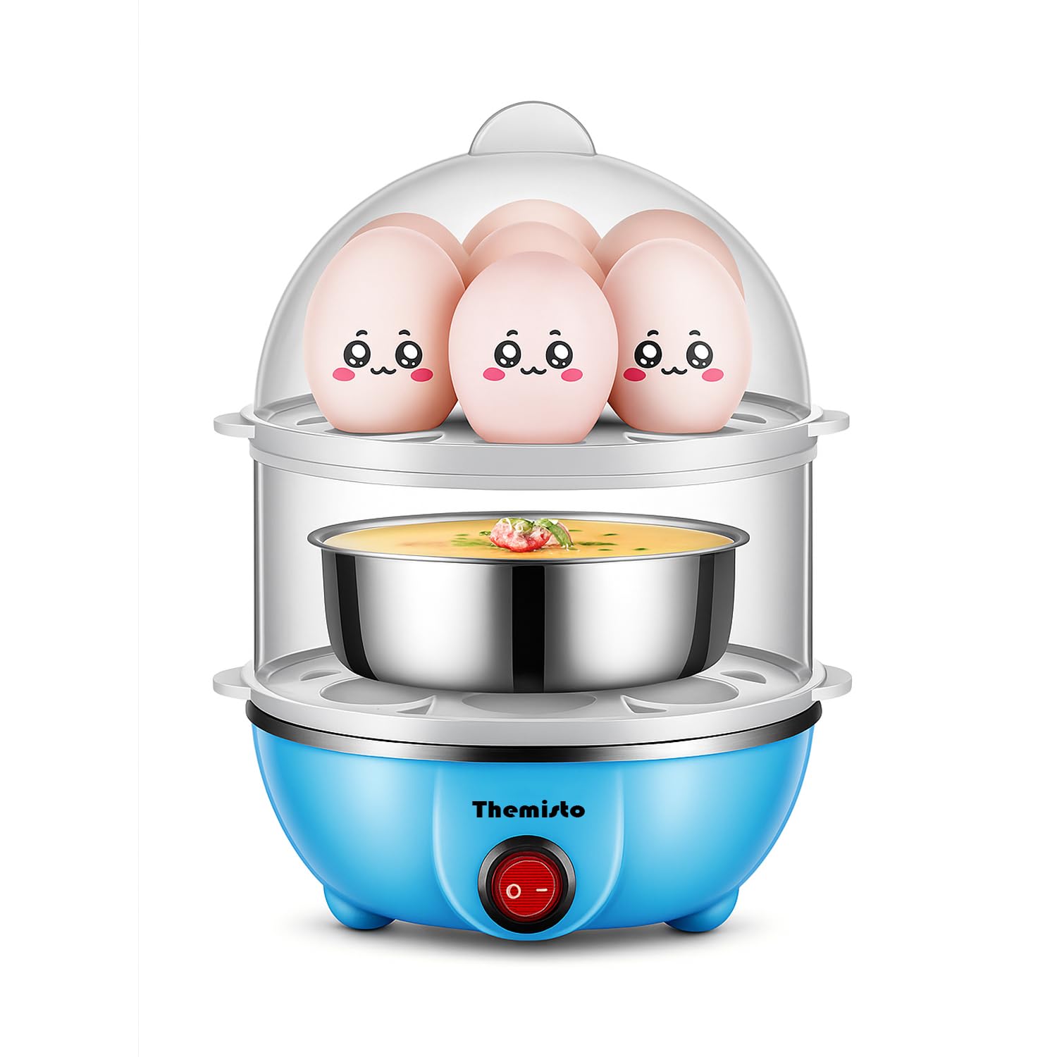 THEMISTO 350 Watts Egg Boiler/Poacher/Cooker for Steaming, Cooking & Boiling (TH-611(14 eggs)) - Blue, Plastic, 14 Ounces (414 m
